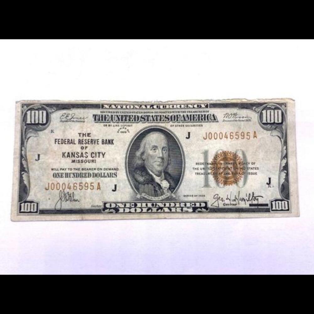 1929 One Hundred Dollars Federal Reserve Note - Kansas City - Collector's Item